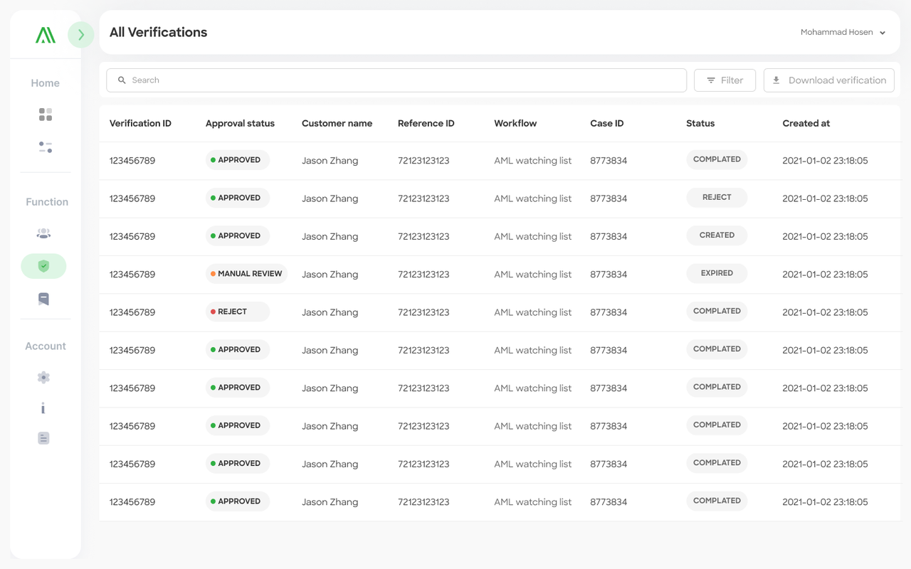 OSP - Verifications - Verification List – ADVANCE.AI